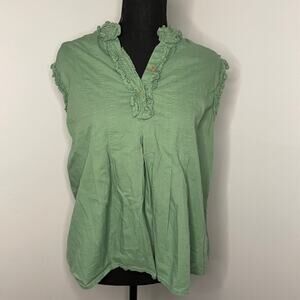 Hanna Top Women's Size M Green Ruffled Detail Sleeveless Cotton Summer